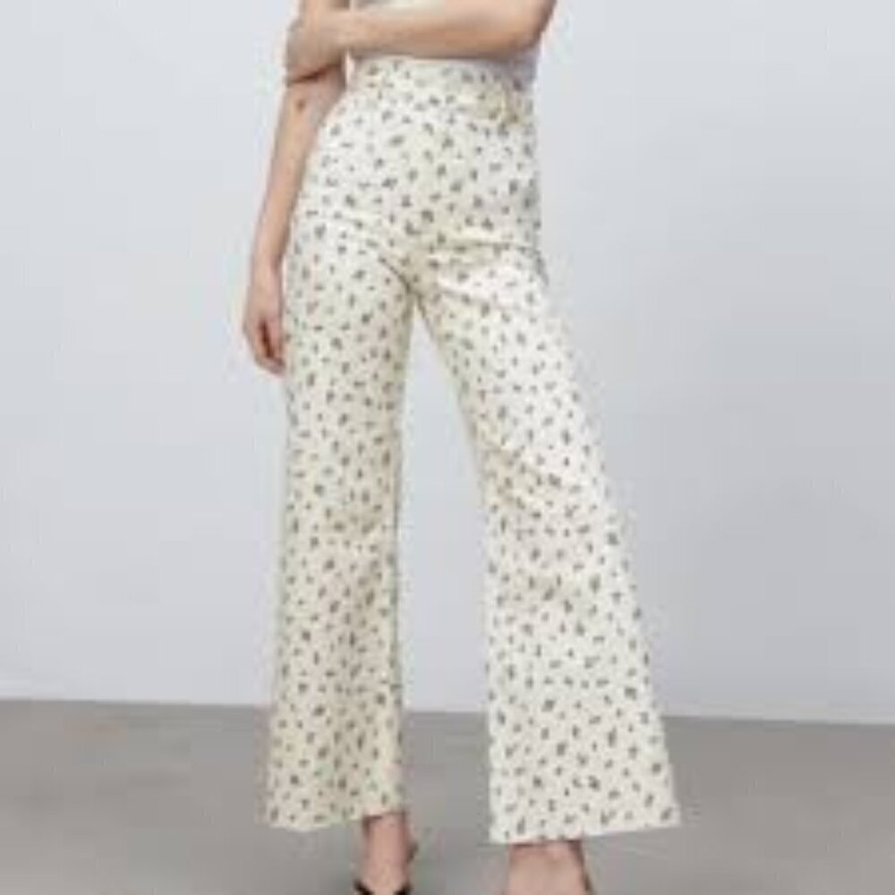 Zara The Marine Straight High waisted Floral Jeans Raw Hem